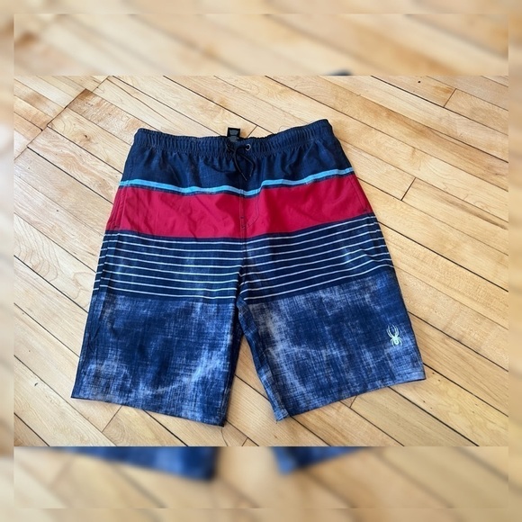 Spyder red and blue youth swim trunks - Picture 1 of 4